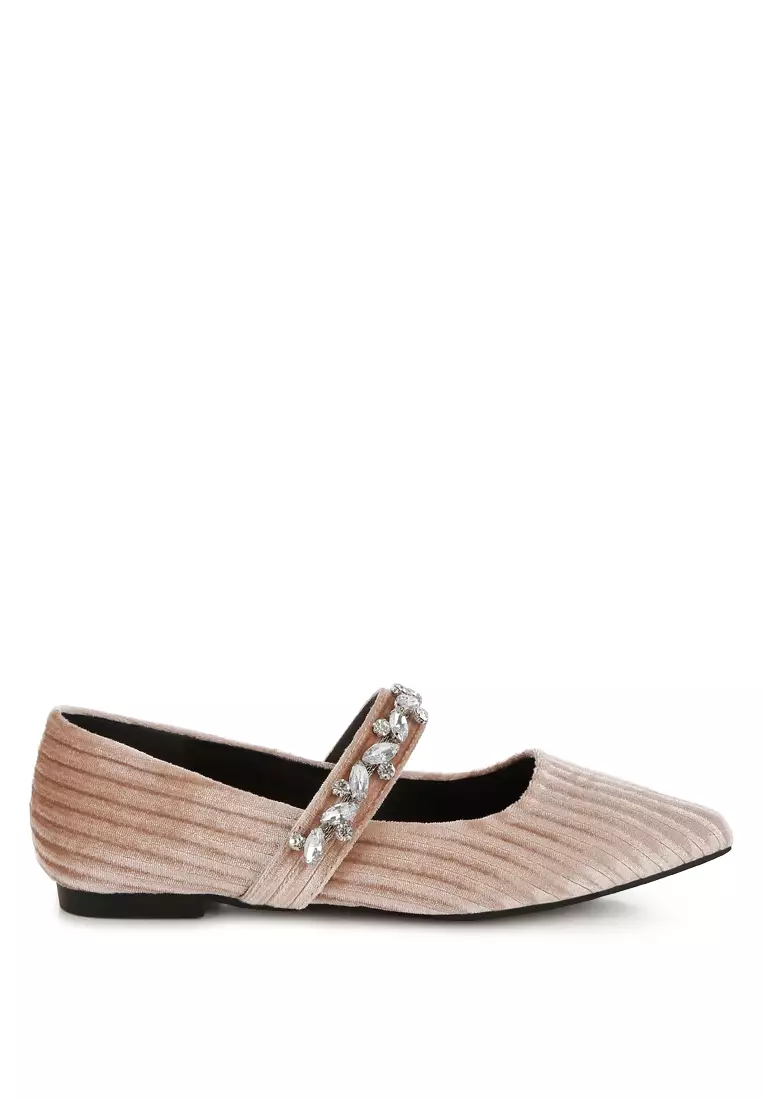 Discount on Rag & CO.  shoes - SKU: Diamante Brooch Velvet Ballerinas in Beige