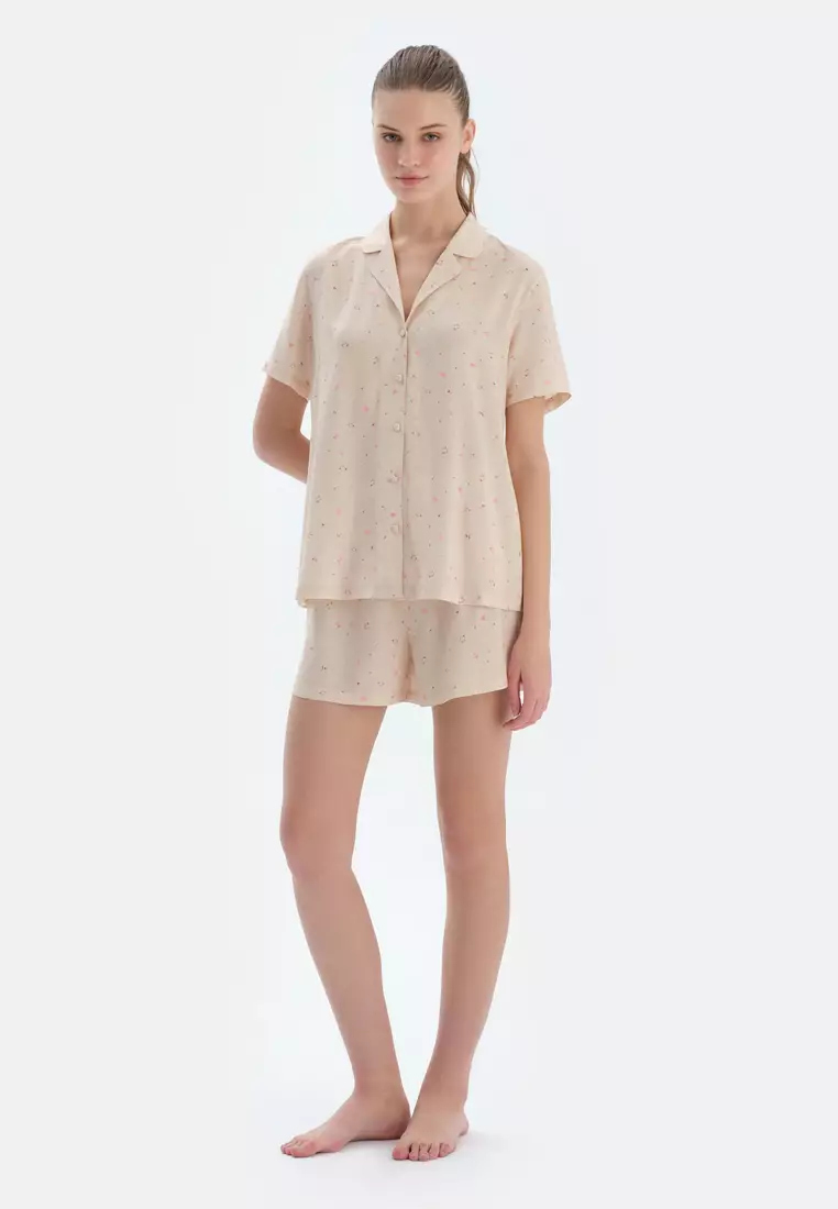 Ecru Woven Bottom Shorts, Floral, Regular, Short Leg, Sleepwear for Women