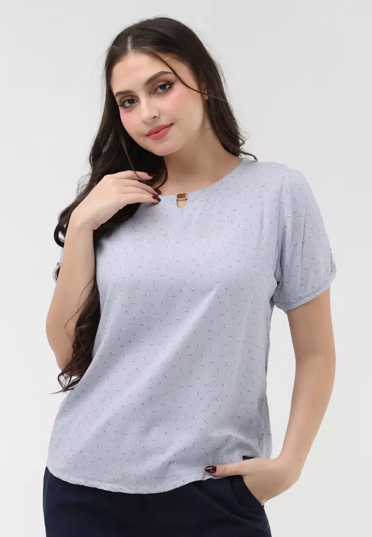 Woven Printed Rayon Short Sleeves Blouse