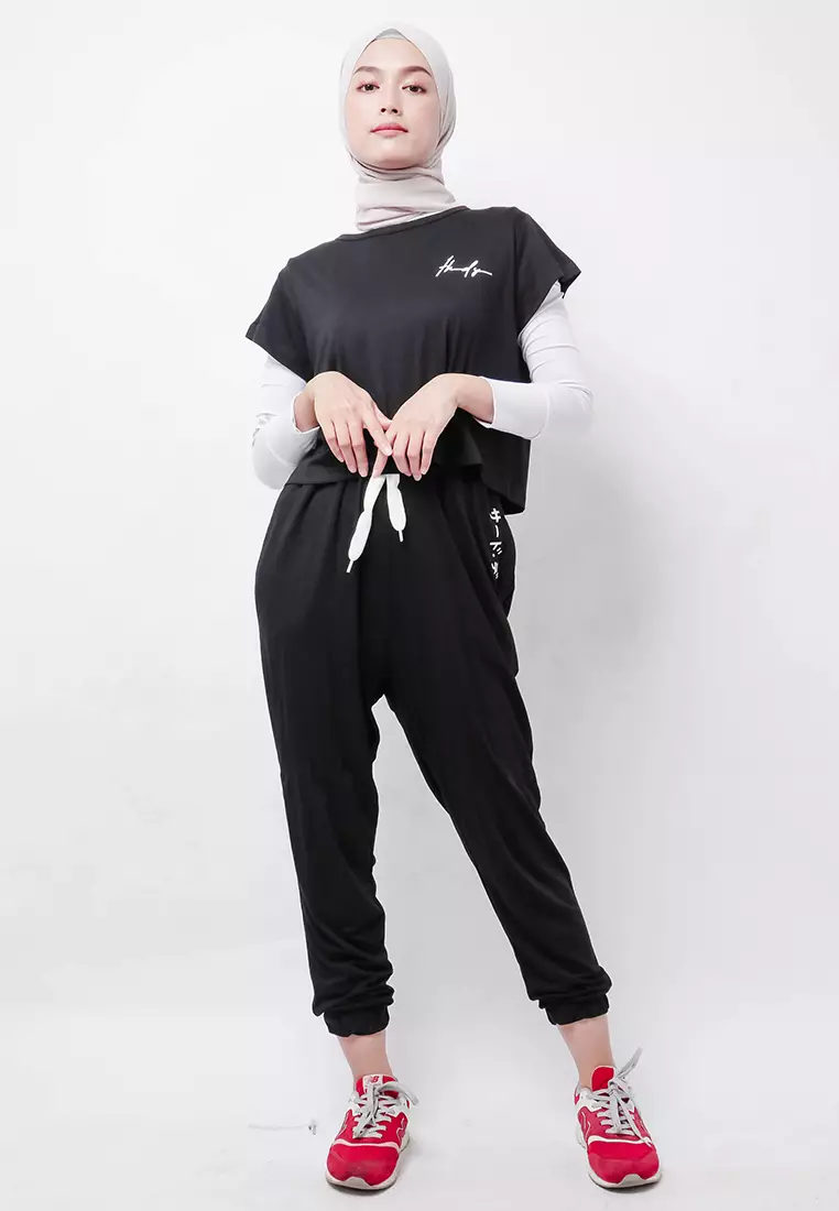 LTD97 RCP Crop Top Thdy Sign Hitam Kaos Casual Wanita