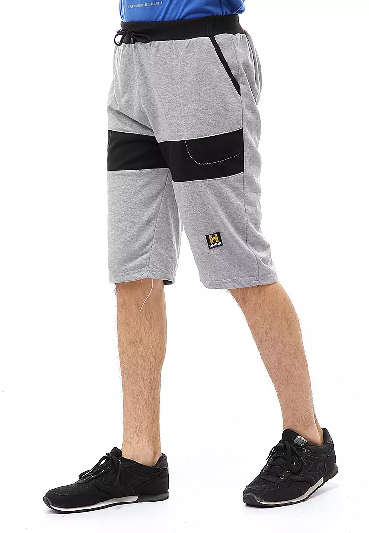 Rishham Short Pants Celana Pendek Pria Kombinasi Material Baby Terry ORIGINAL - Light Gray