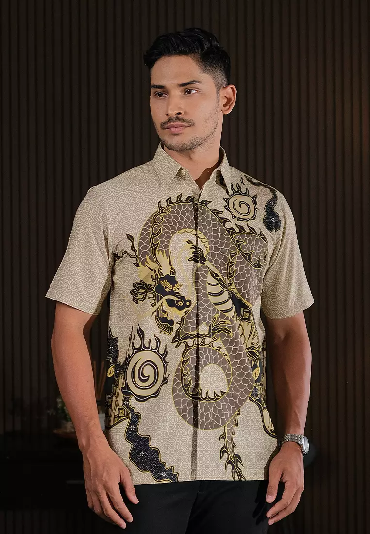 Hadinata Batik Premium Pria Kemeja Pendek Superfine Bilva Beige