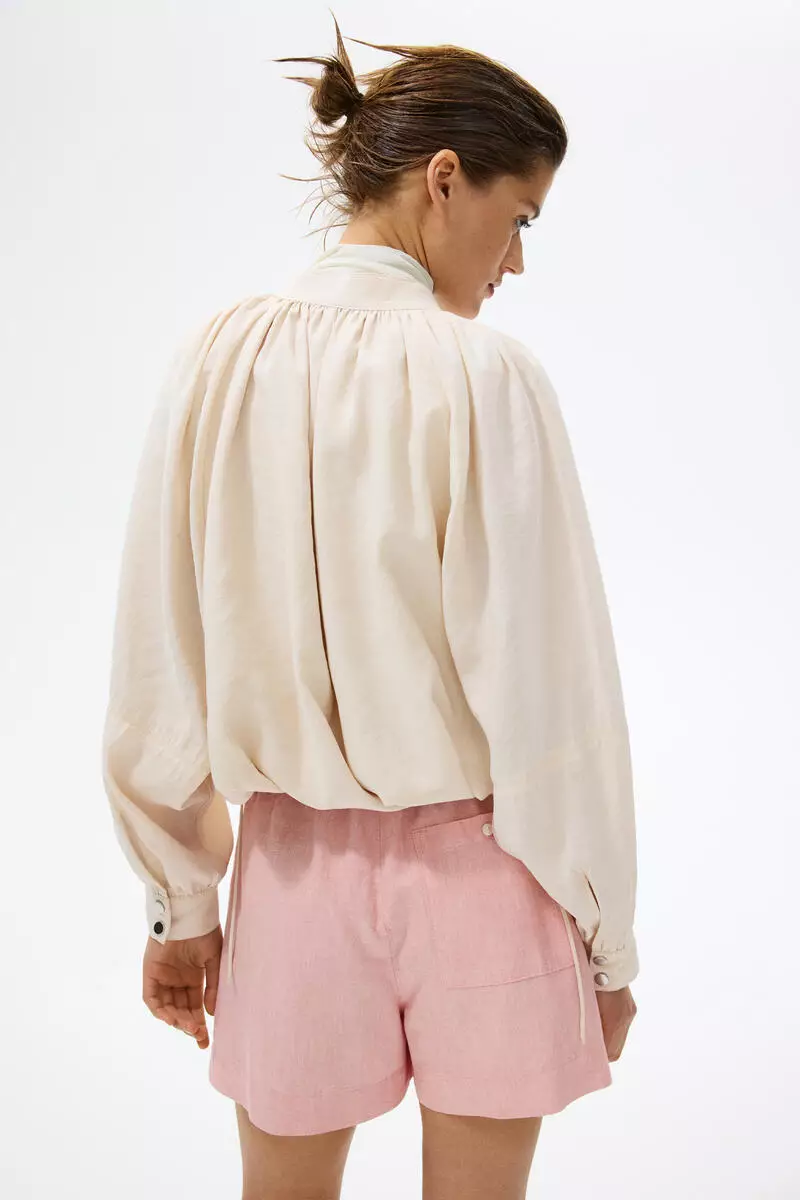 Linen-blend paper bag shorts