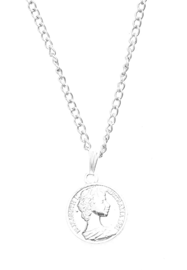 Ainsley Aksesoris Fashion Kalung Rantai Pria Wanita Necklace Desain Koin Material Alloy ORIGINAL - Silver