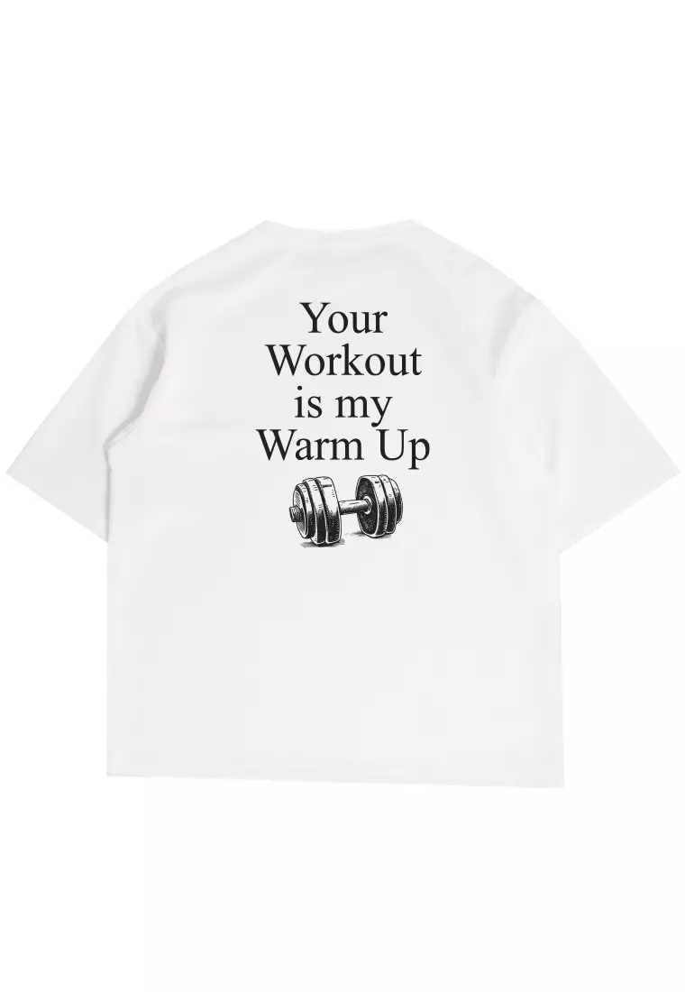 MTP18 kaos oversize gym bahan tebal scuba your workout my warm up bodybuilding putih