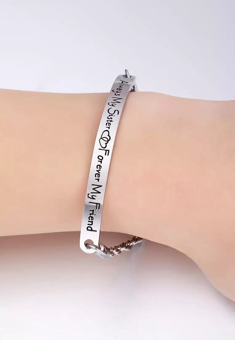 Sisters Forever Inscriptions White Gold Bar Bracelet