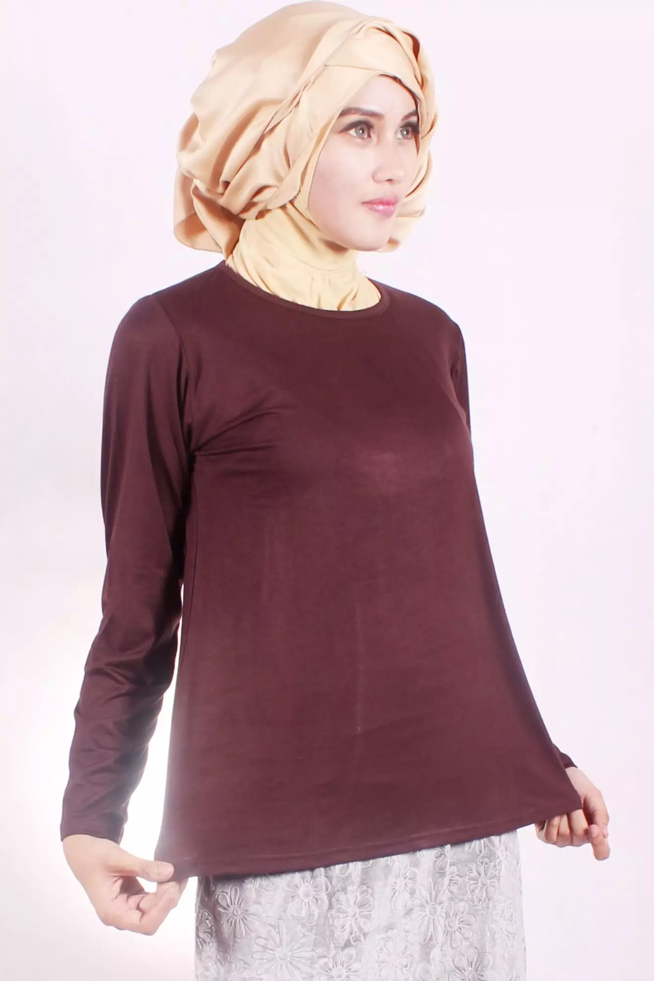 JV Hasanah Lora Inner Blouse Rayon Brown| Manset Blouse Daily Spandex Rayon