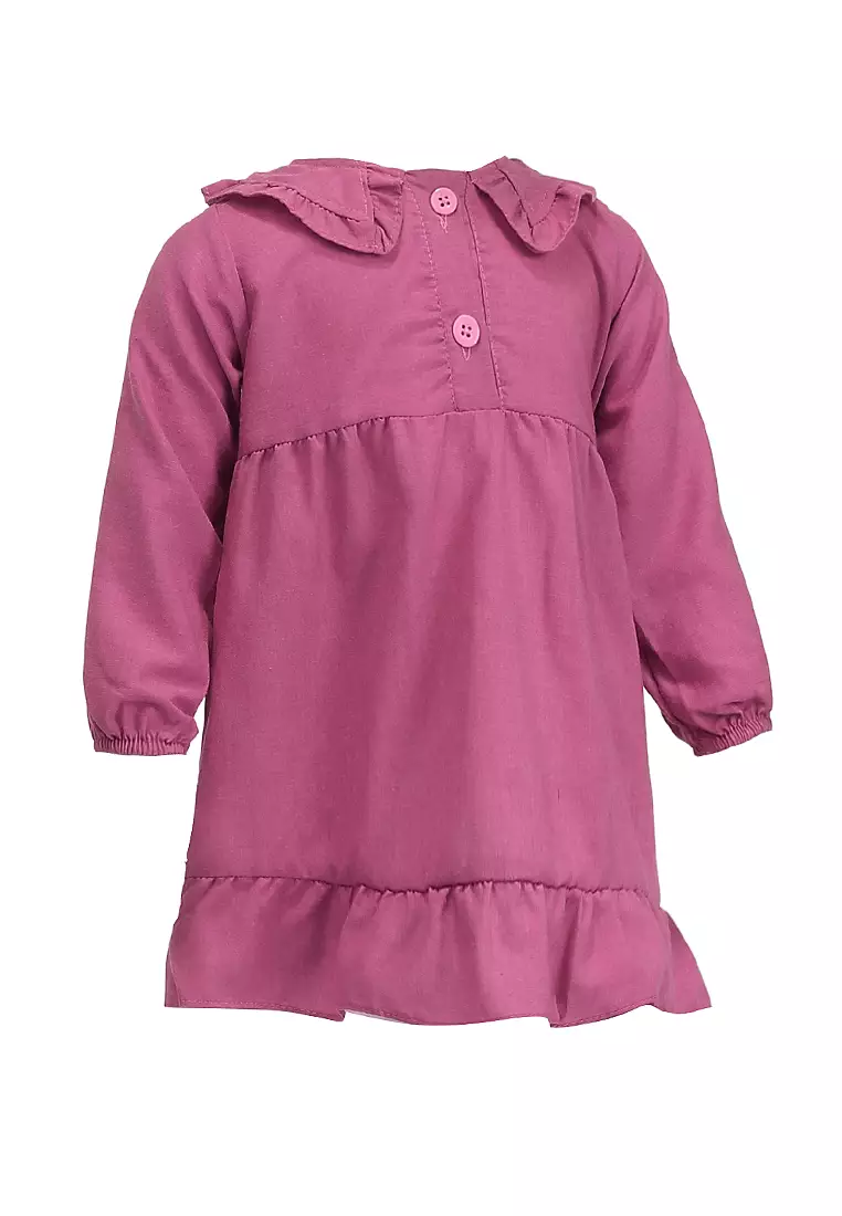 Bianca Dress Kasual Anak Perempuan Motif Polos Kids Tunik Lengan Panjang Material Cotton ORIGINAL - Dusty Pink