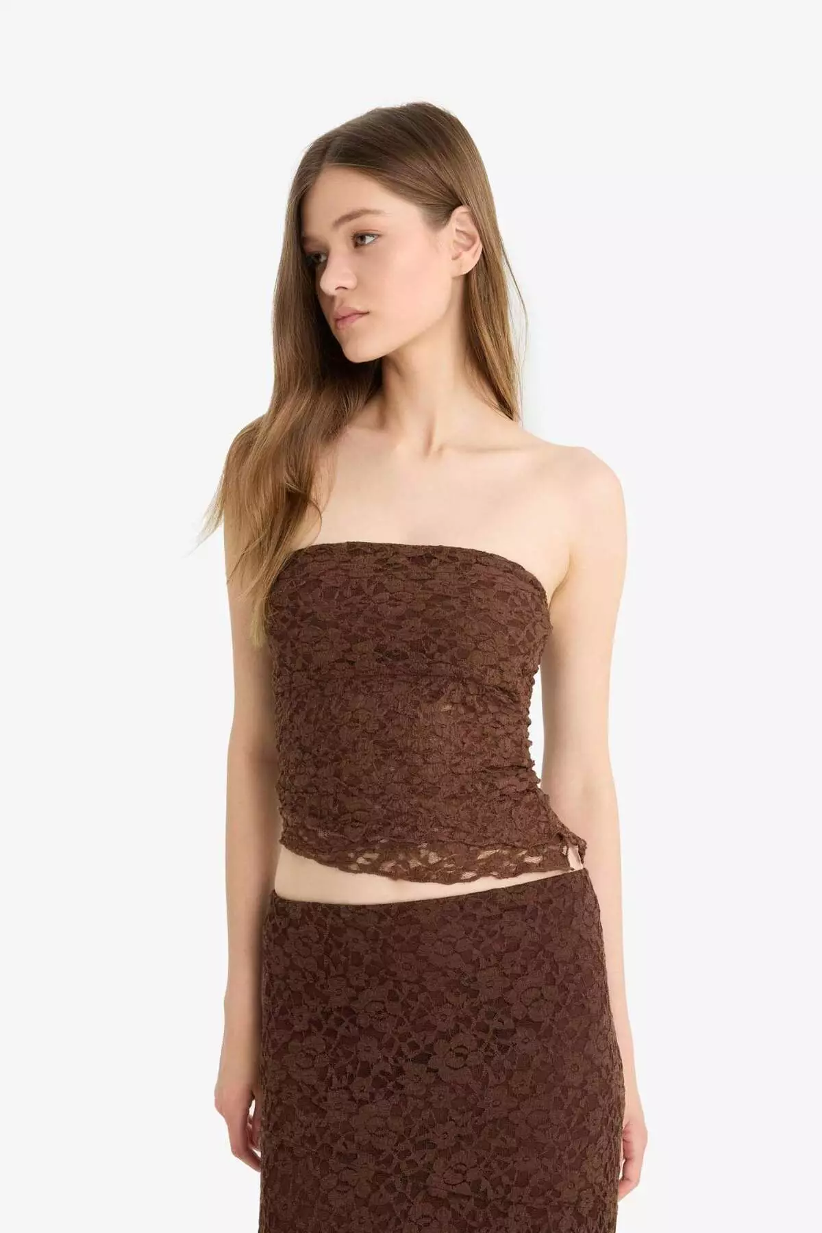 Coool Slim Fit Tight Fit Strapless Lace Blouse F5166Ax25Sm