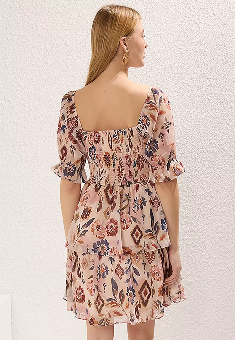 民族風印花背心迷你梭織連身裙