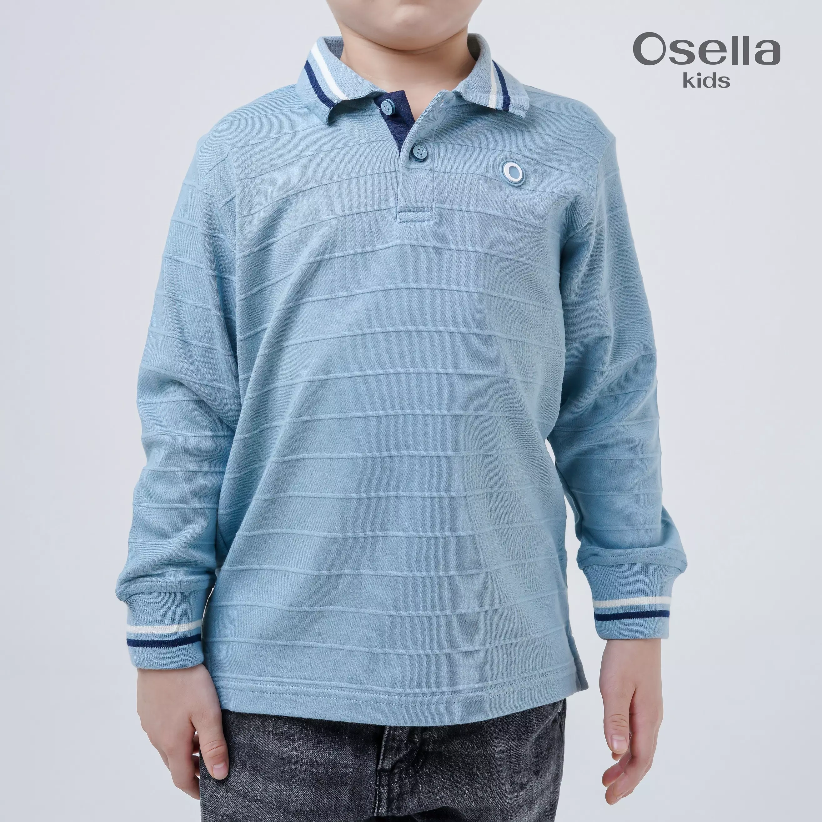 Osella Kids Scotty Long Stripe Sleeve Polo 2227660236 | Atasan Polo Kerah Lengan Panjang Anak Laki Laki