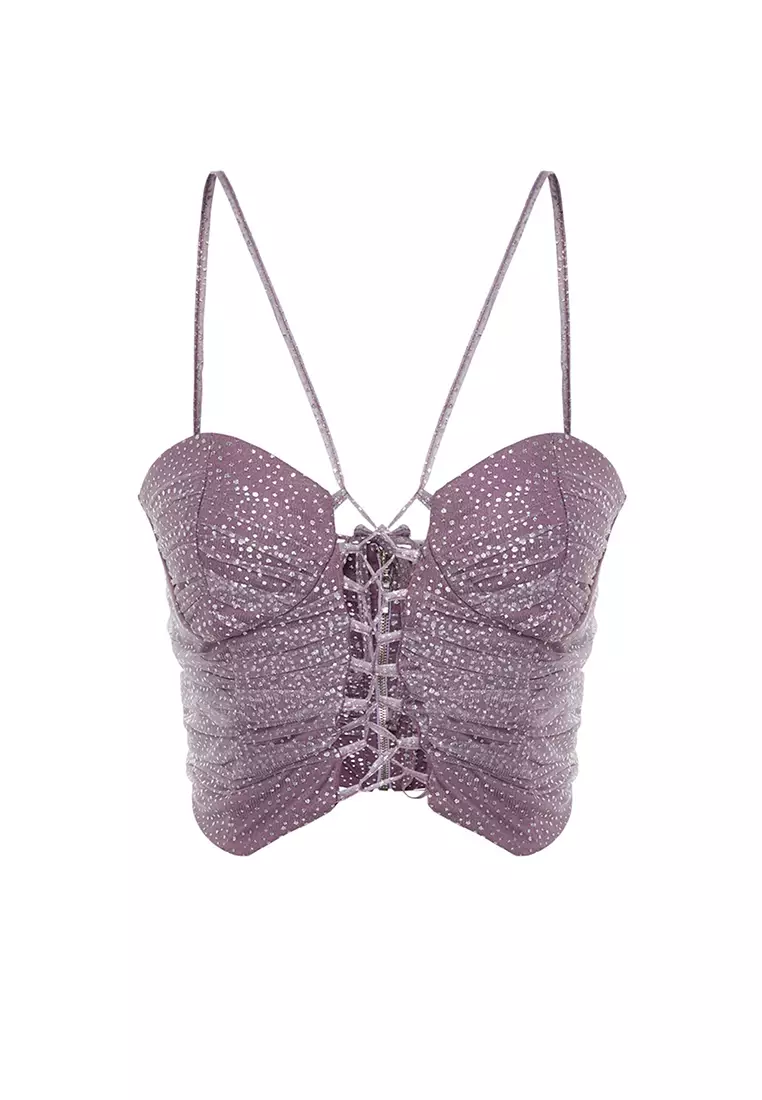 Buy Trendyol Piping Detailed Lace Bralette In Purple