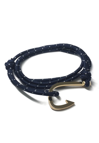 Splice Cufflinks blue Angle Series White Spots Navy Blue Polyester Strap Gold Fishing Hook Bracelet SP744AC89XECSG_1