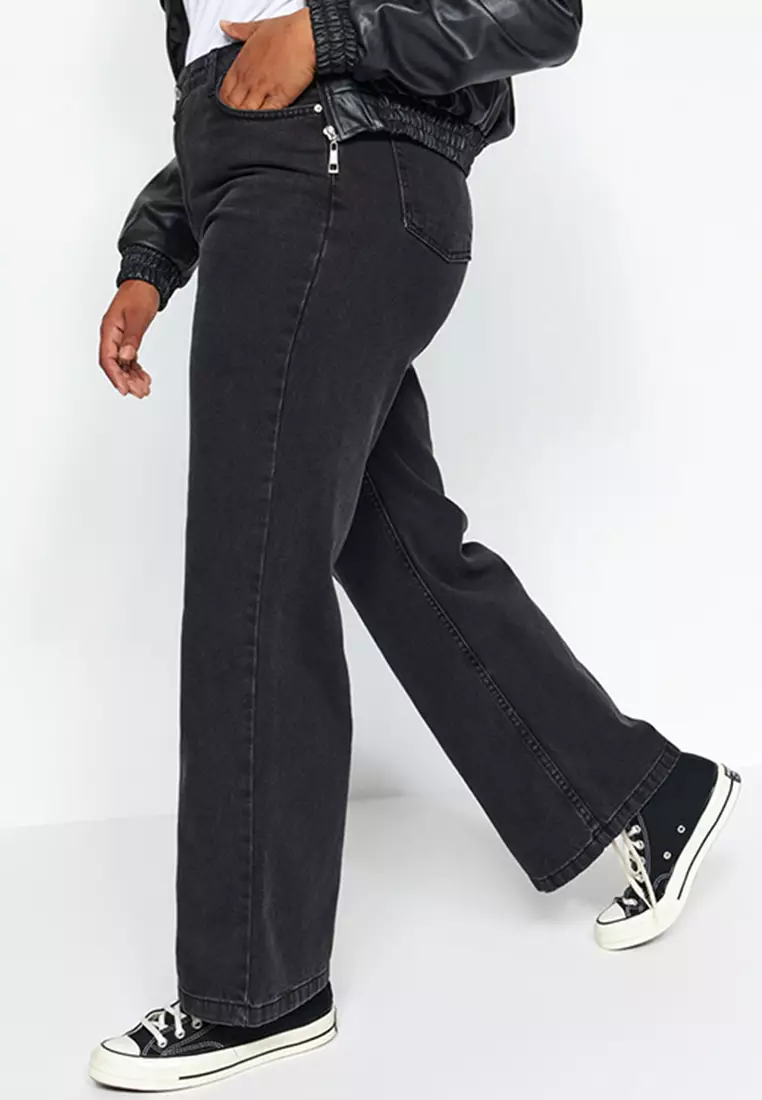 Buy Trendyol Plus Size Anthracite Wide-Cut Jeans Online | ZALORA Malaysia