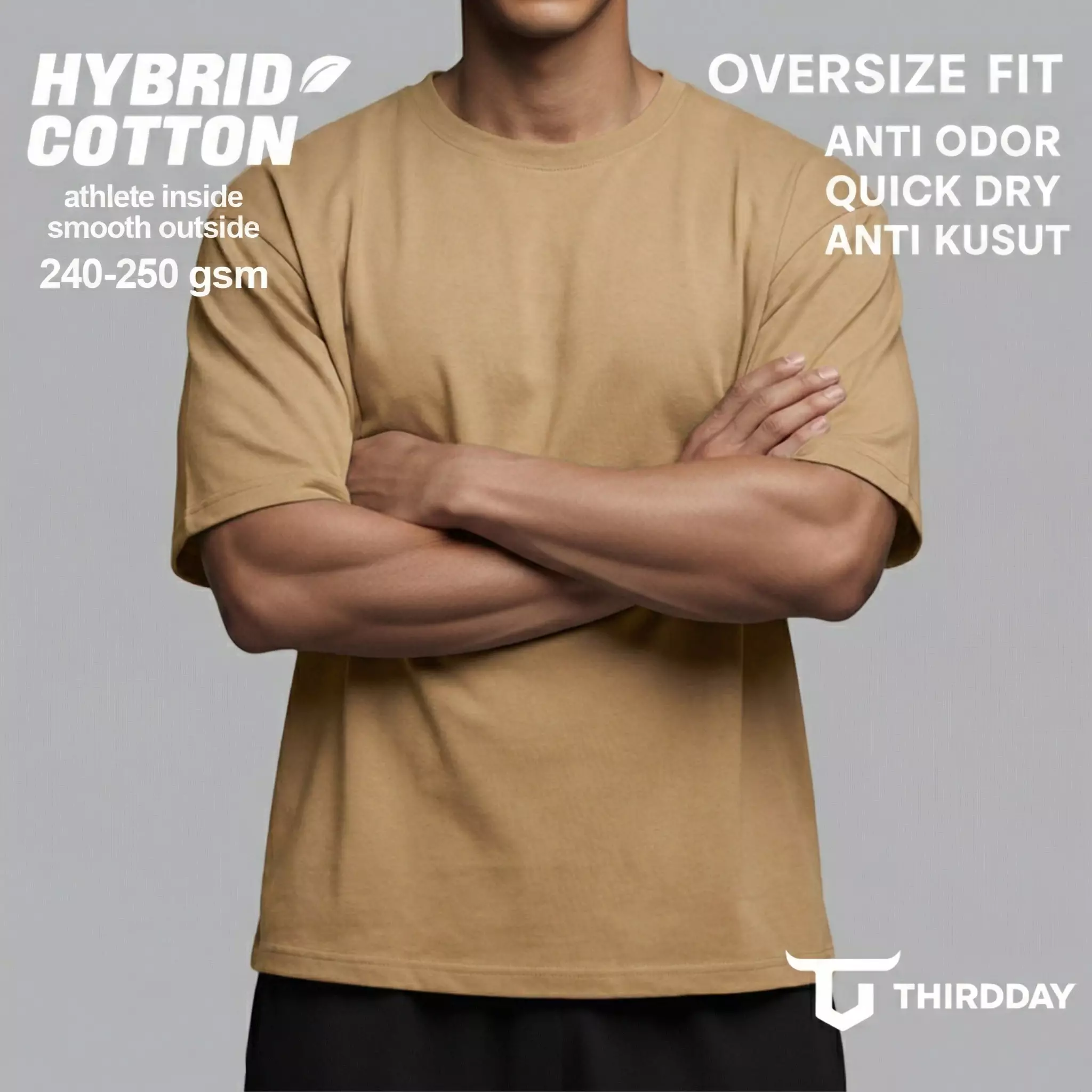 THIRDDAY Kaos Oversize Gym Tebal 250gsm Hybrid Cotton Polos Khaki MTZ38