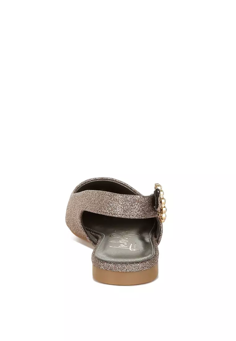 Sandal Datar Slingback Glitter dalam Warna Perunggu