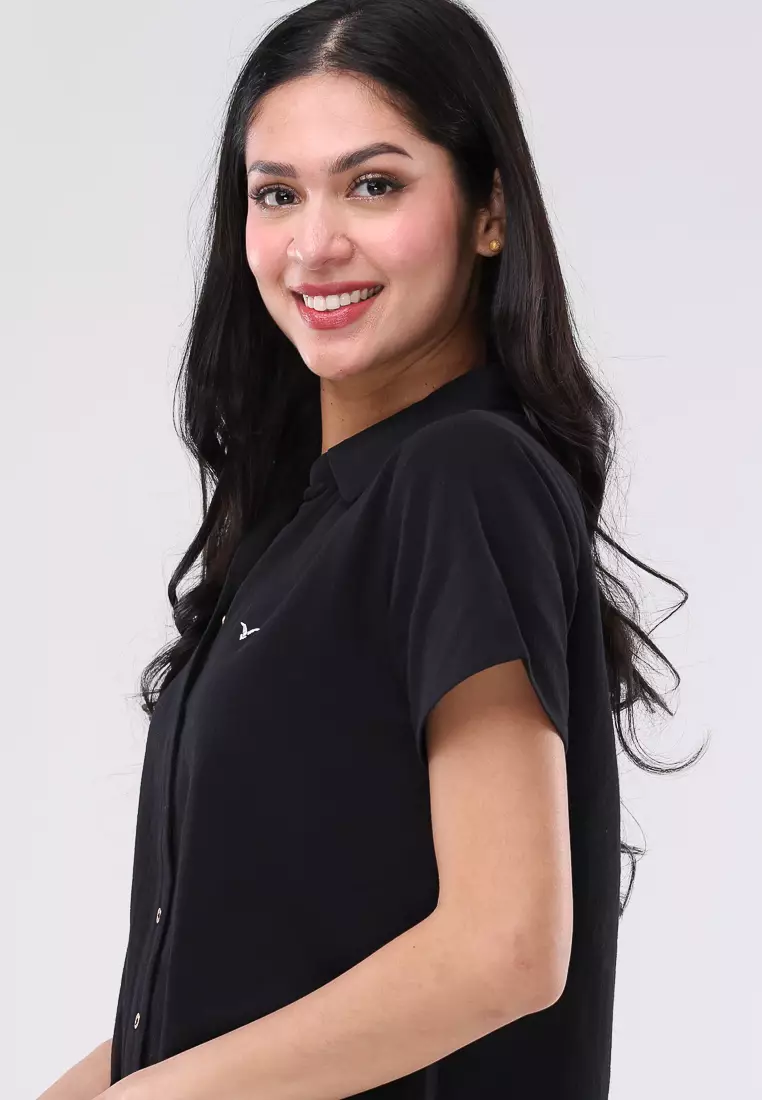 Woven Plain Washed Crepe Short Sleeve Blouse