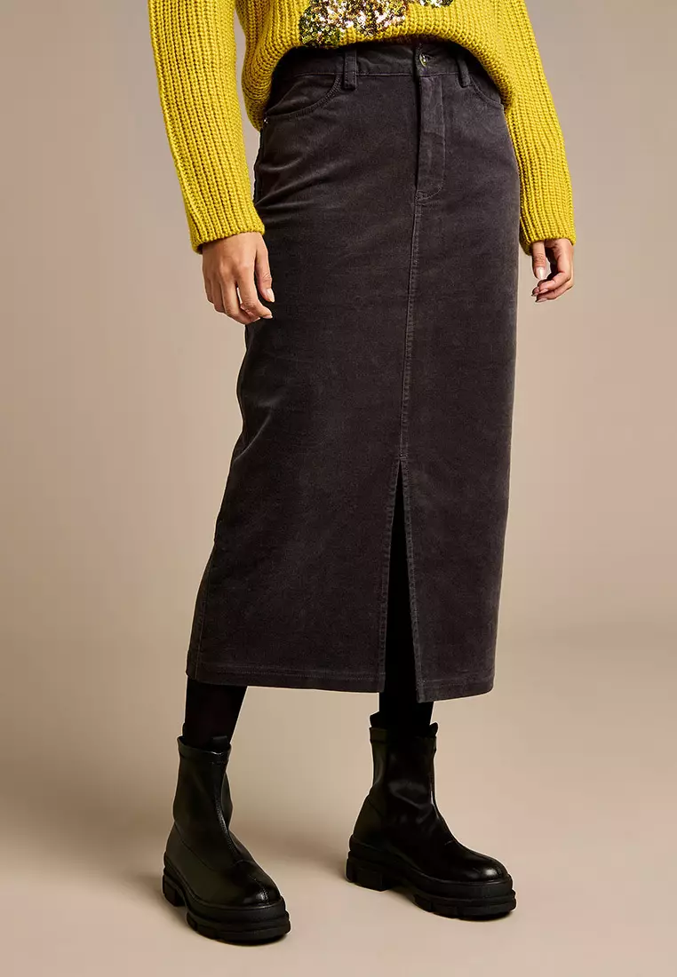 Danica Charcoal Cord Midi Skirt
