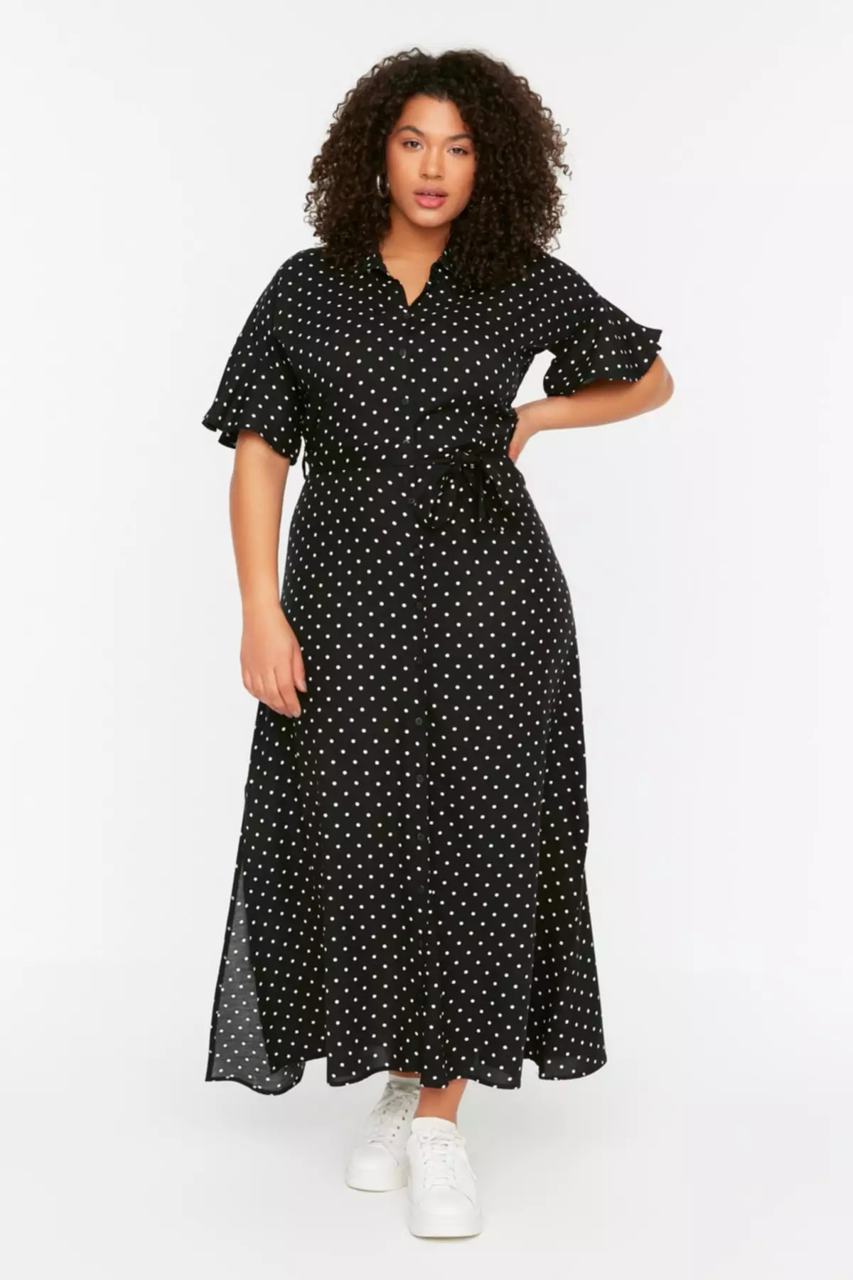 Plus Size Printed Shirt Dress With Belt