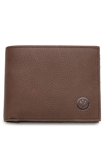 Volkswagen brown Men's RFID Genuine Leather Bi Fold Center Flap Short Wallet With Coin Compartment C80FEAC4B2A035GS_1