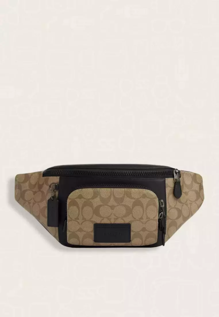 Jual Coach Coach Track Belt Bag In Signature Canvas Khaki Black