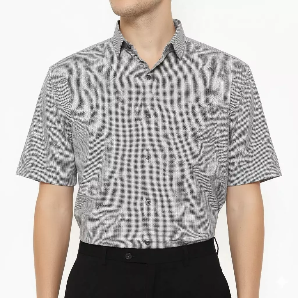 Lawell Kemeja Pria Lengan Pendek Kotak-Kotak Regular Fit Warna Black – Caesar