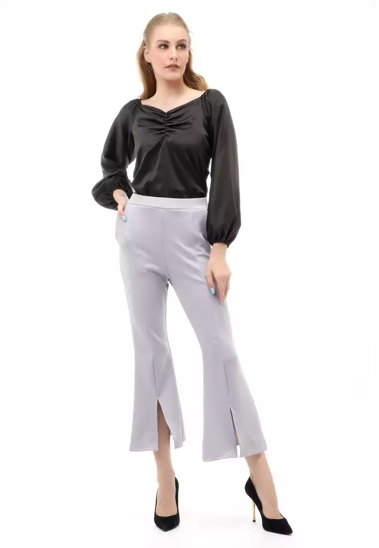 Jourel Long Pants Celana Panjang Casual Wanita Cutbray Split Comportable Material Scuba ORIGINAL - Gray Silver