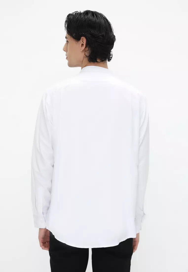 POLICE Kemeja Koko Polos Putih Regular Fit Lengan Panjang Pria