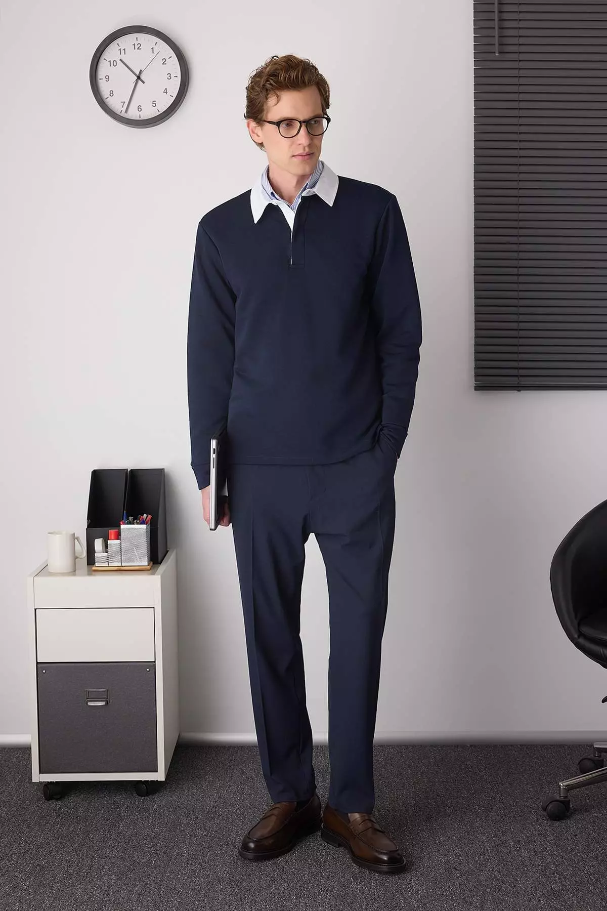 Navy Blue New Oversize/Wide Cut Collar Woven Polo Collar Sweatshirt Tmnaw26Sw00012