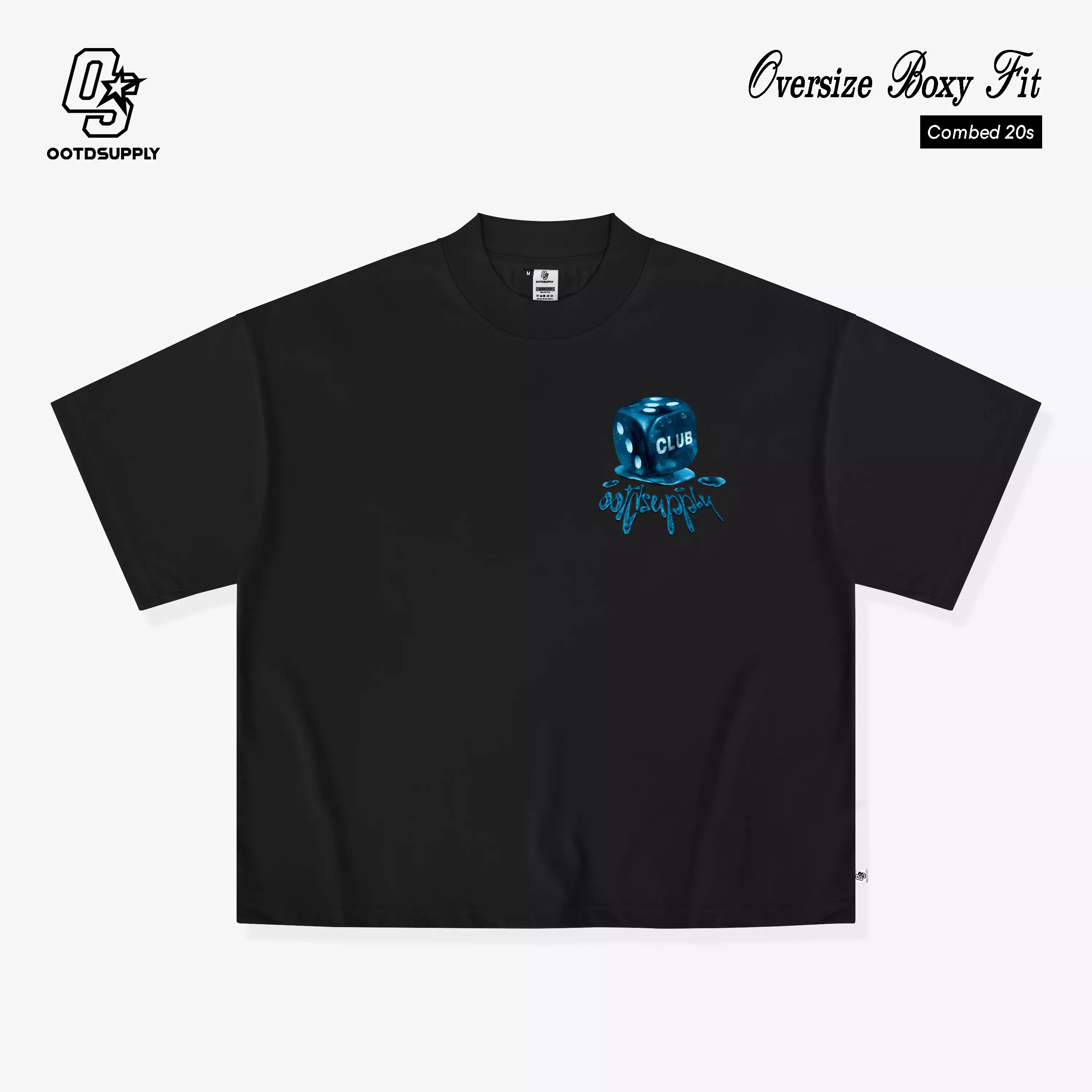 OOTDSUPPLY Boxy Fit Oversize Dice Club Black & White l Tshirt Boxyfit l Kaos Boxy OVZBX034