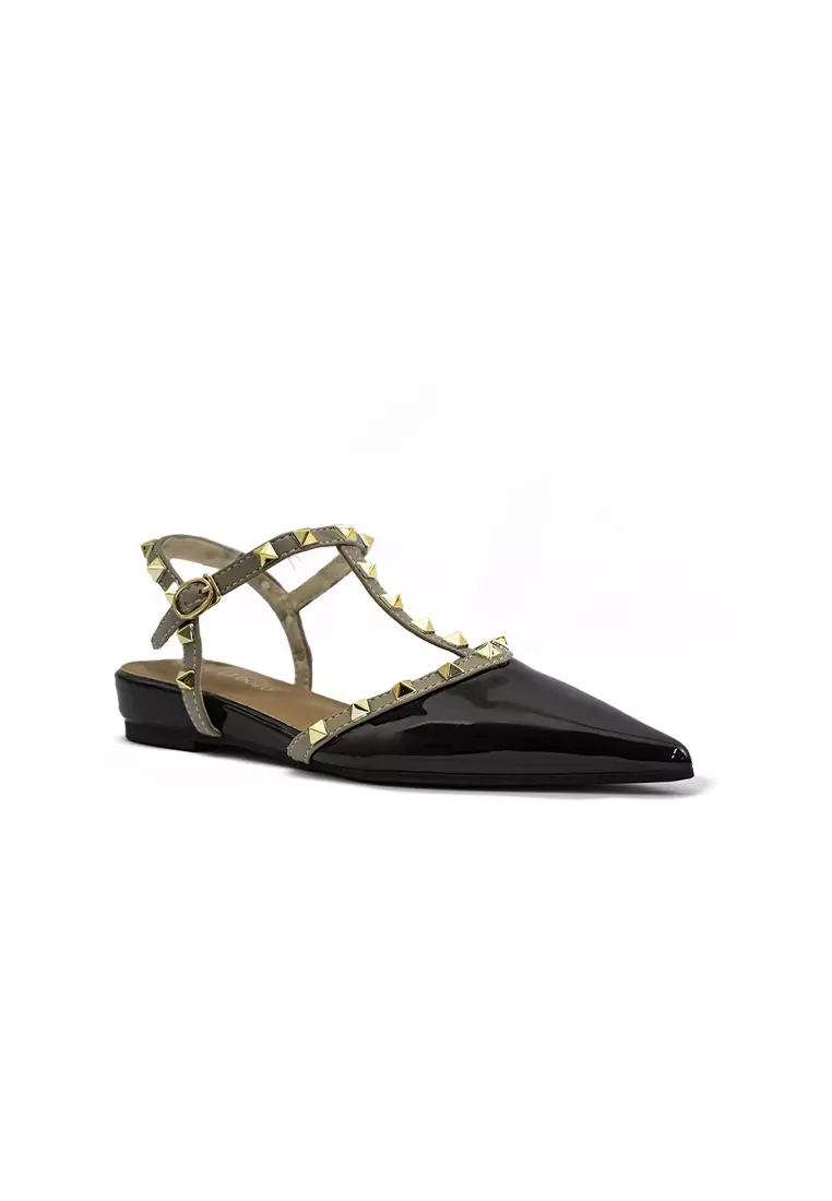 Women's Flat Sandals Studded Design LY 28828 Beige/Black C74