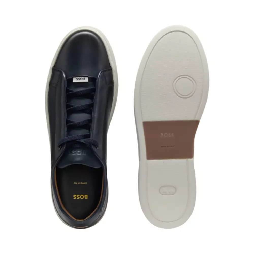 Tenn Gary Leather Trainers with Hidden Laces Dark Blue