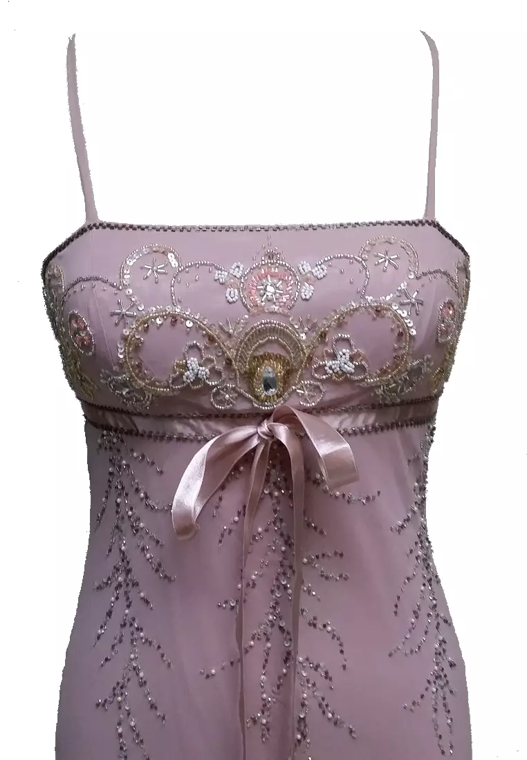 真絲雪紡釘珠不規則裙擺派對連衣裙