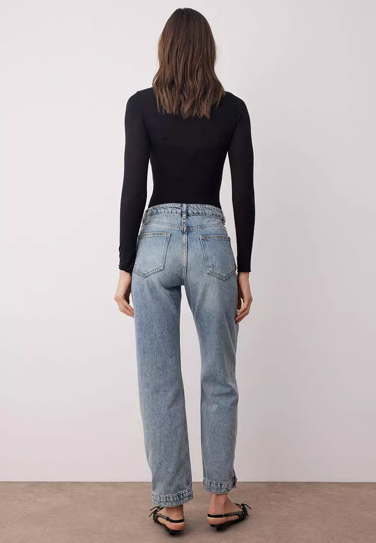 Blue More Sustainable Zipper Detailed Normal Waist New Straight Jeans Twoaw26Je00038
