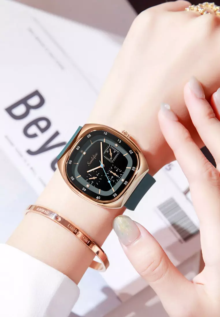 Jam Tangan Wanita Anti Air Original Kasual Mode Tali Silikon Jam Tangan Cewek Korea Green