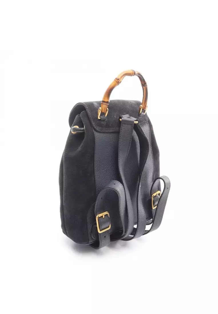 Buy Gucci Pre-Loved Gucci Bamboo Backpack rucksack suede leather Navy ...