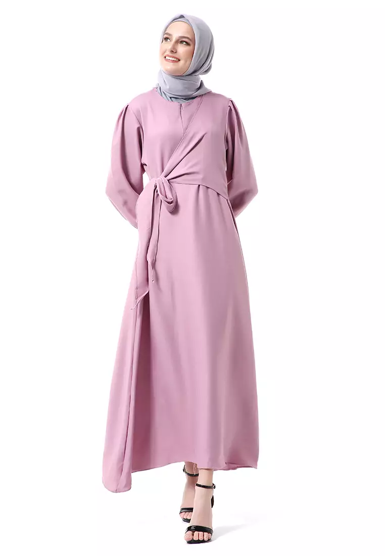 Alliyah Dress Gamis Muslimah Long Sleeve Model Balon Regular Fit Premium High Quality - Lilac
