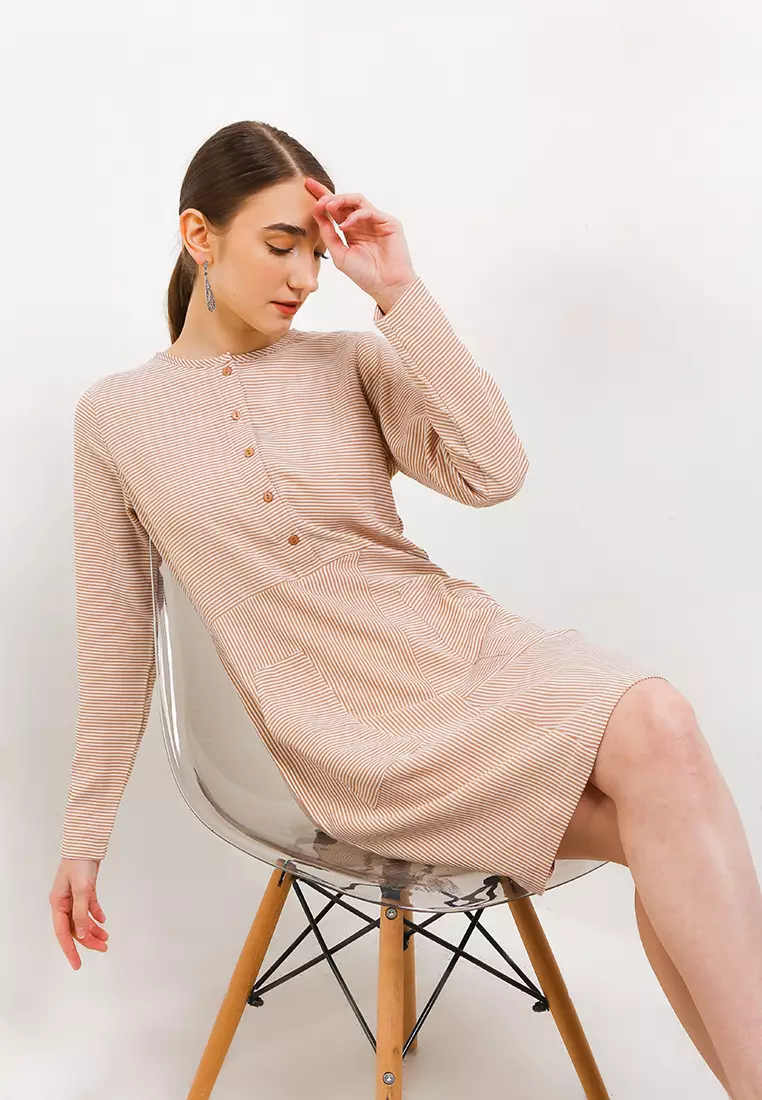 Beige striped dress discount