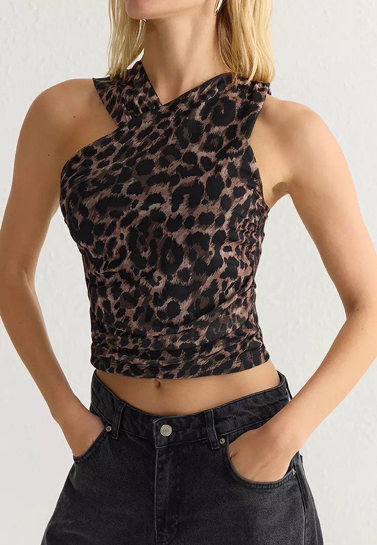 Asymmetrical Collar Crop Top