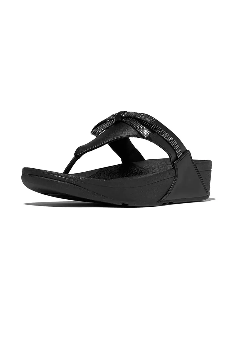 Lulu Glitz-bow Leather Toe-post Sandals