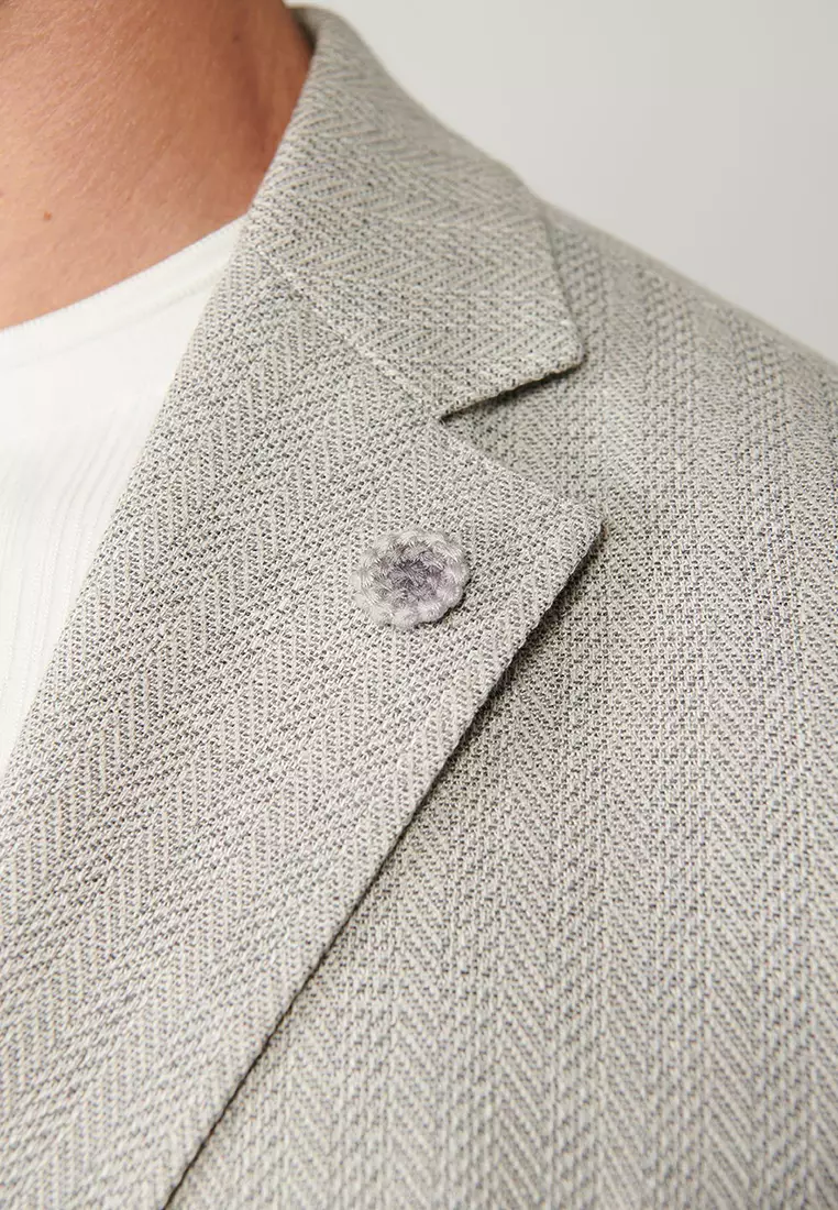 Men's Gray Unlined Linen Blended Lightweight Jacket A41Y4029