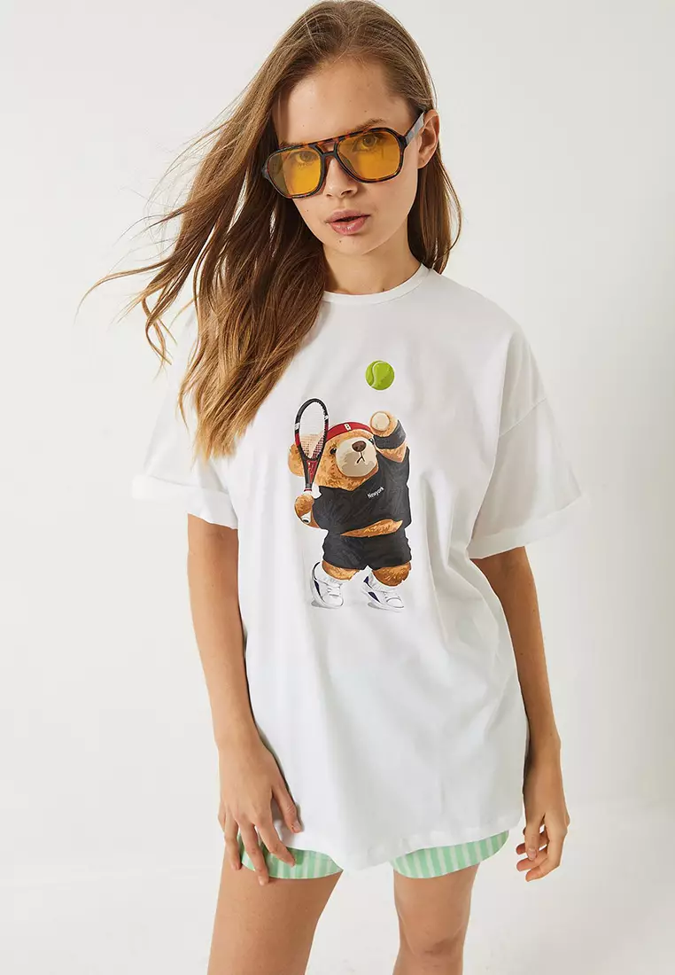 Women's Tennis Teddy Printed Oversize T-Shirt 6005 60283084