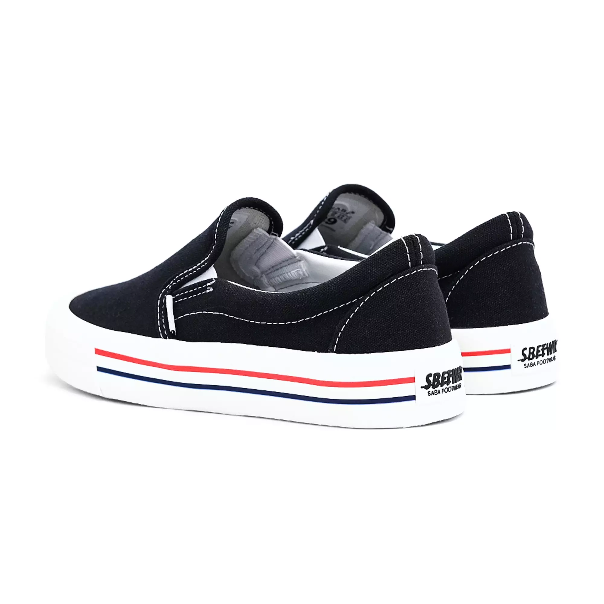 SABA Slip On Black White LX Red - Sepatu Sneakers Casual Pria Wanita