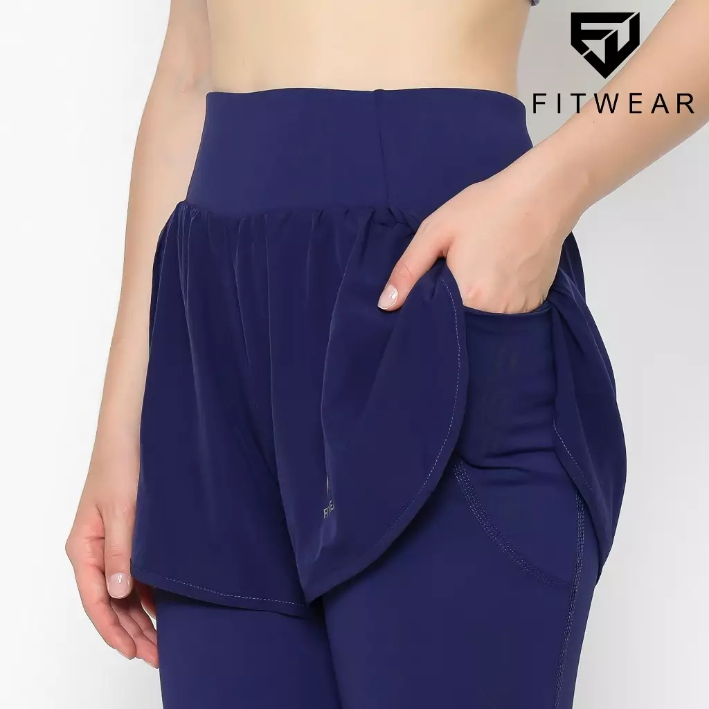 Fitwear - Celana Lari + Inner Legging Olahraga Wanita KATE LAYERED - NAVY
