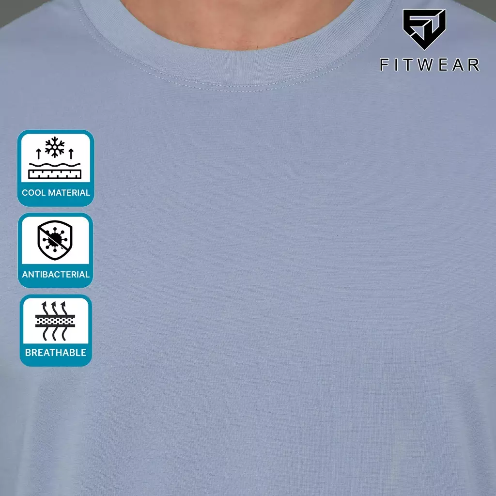 Fitwear Kaos Olahraga Pria Fitwear STEVE LASER CUT ANTI BACTERIAL - LIGHT BLUE