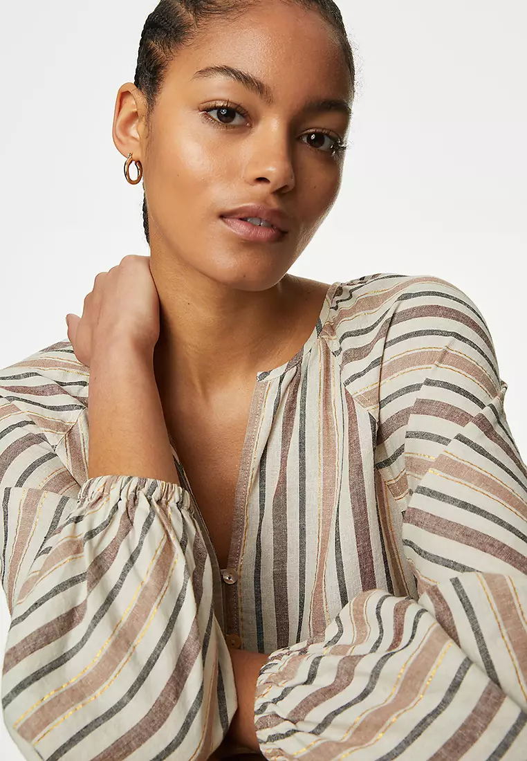 Linen Blend Striped Blouse