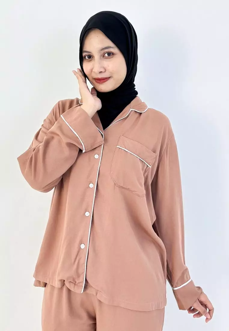 Rara Set (Setelan Piyama Lengan Panjang Wanita) Coklat
