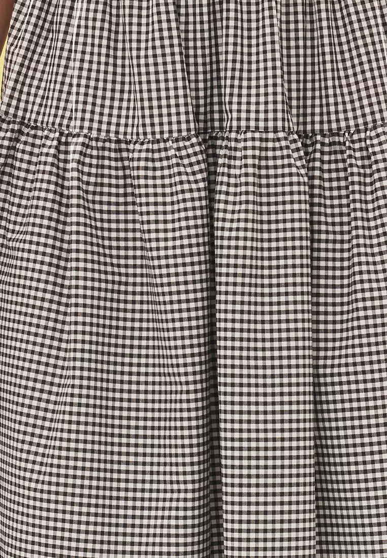 Gingham Pattern Lace Detailed A-line Midi Skirt
