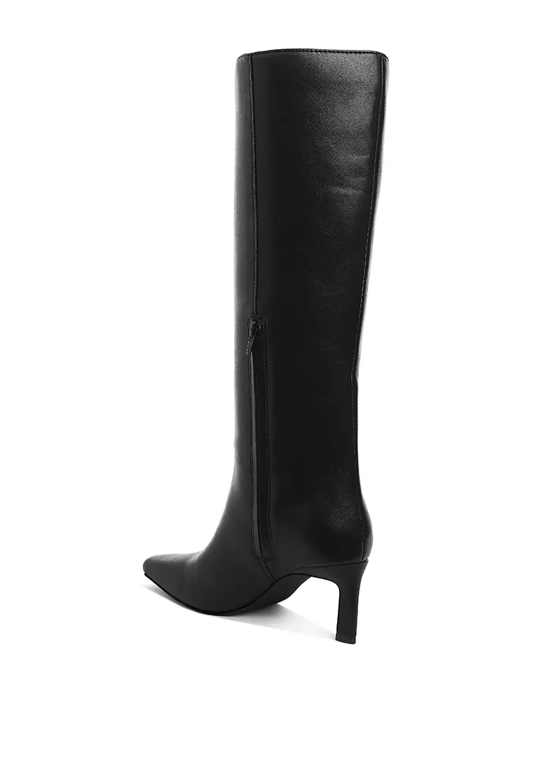 Kitten Heel Long Boots in Black
