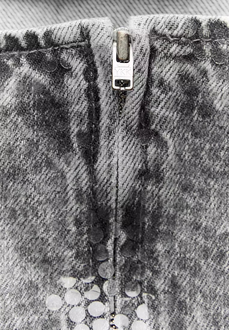 Sequin Foil Denim Crop Top